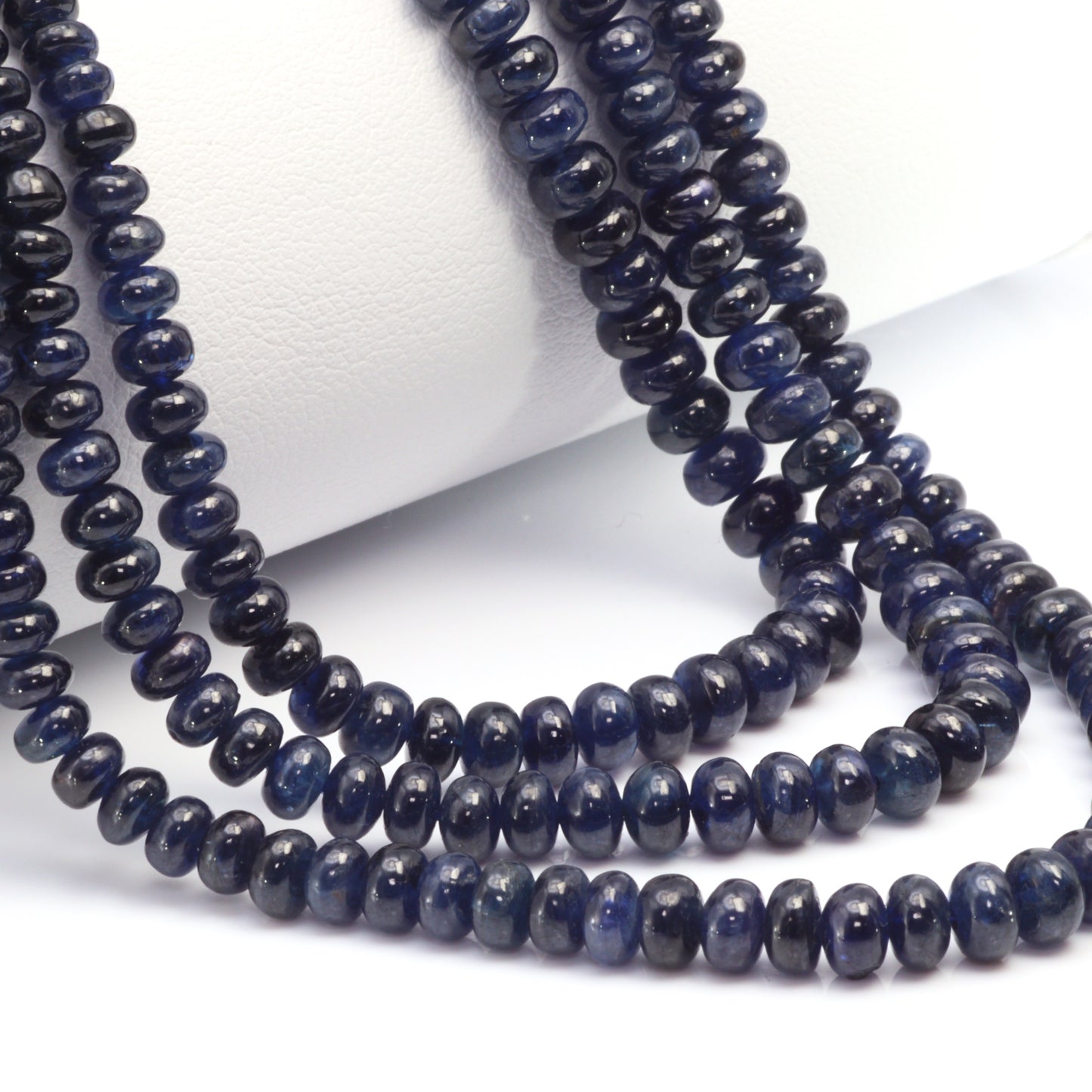 Natural Blue Sapphire 3mm - 5mm Smooth Rondelles 3 Strand Bead Necklace
