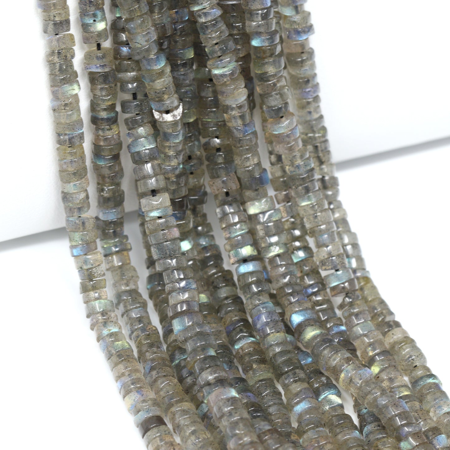 Blue Labradorite 4.5mm Smooth Tires Bead Strand