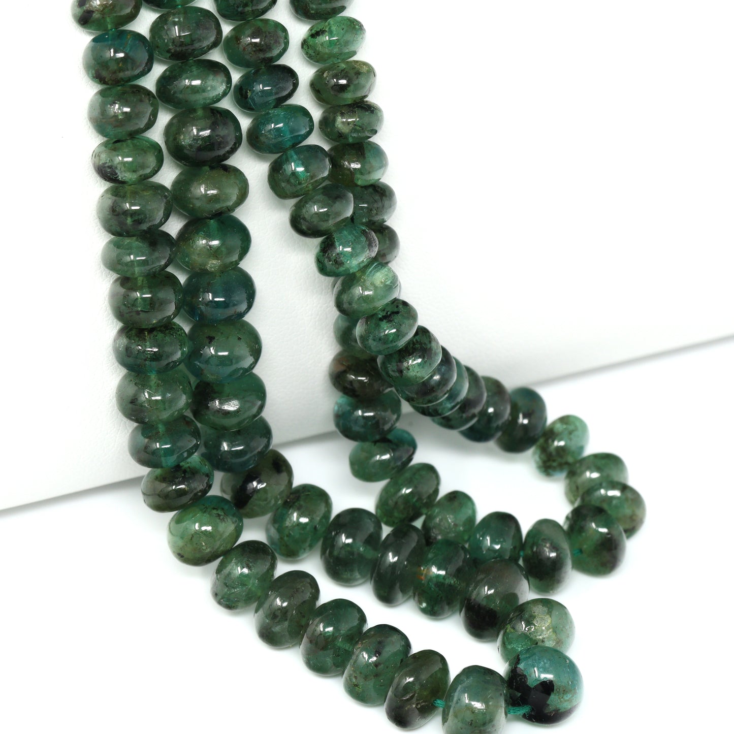 Green Emerald 7mm – 9mm Smooth Rondelles Bead Strand