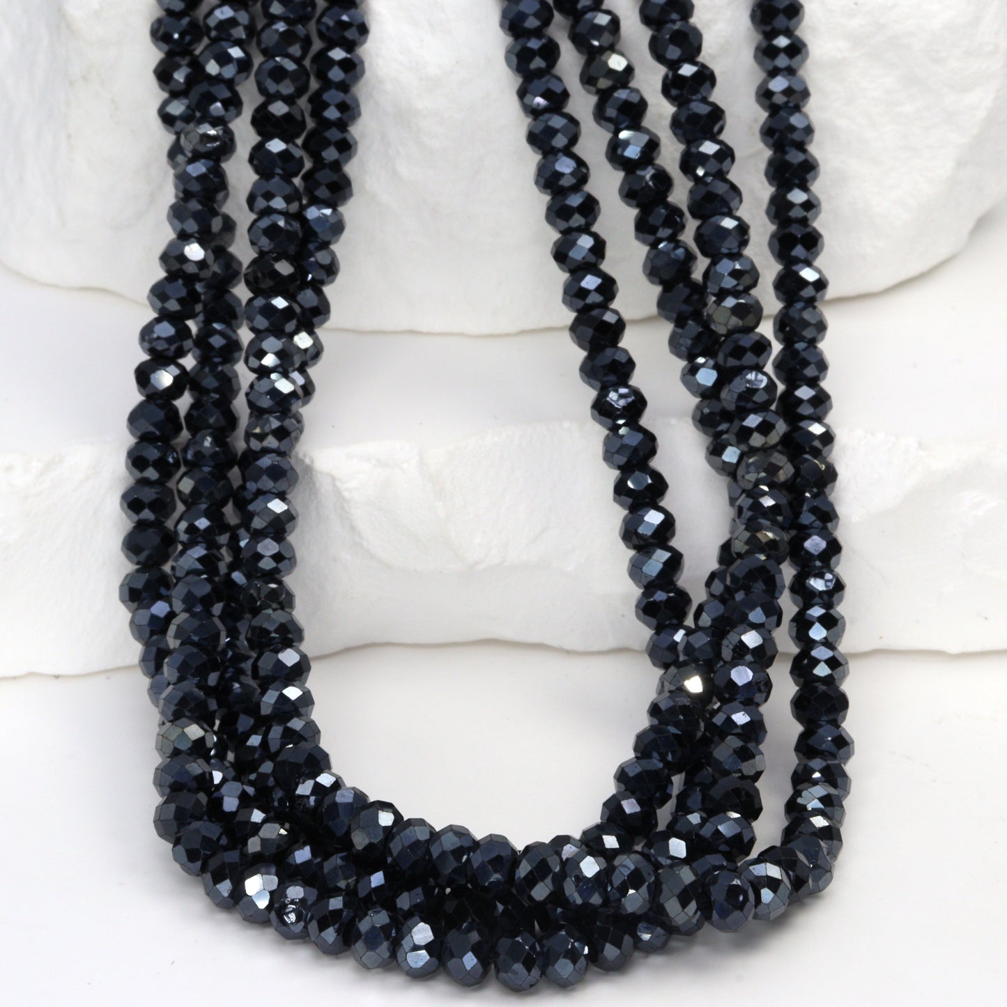Coated Black Spinel 4mm Faceted Rondelles Bead Strand