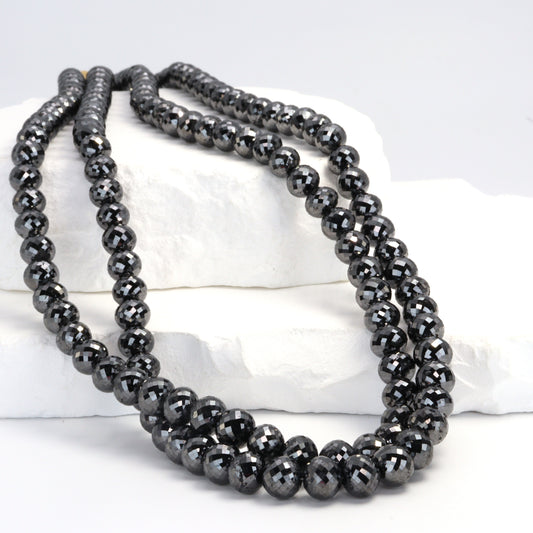 Black Diamond 7mm - 8mm Faceted Rondelles Bead Strand