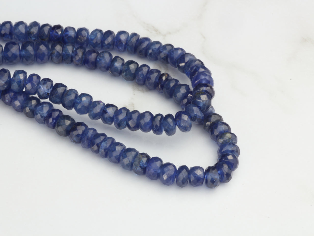 Royal Blue Sapphire 4mm Hand Faceted Rondelles Bead Strand