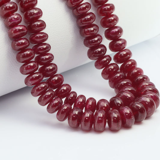 Red Ruby 4mm – 8mm Smooth Rondelles 3 Strand Bead Necklace