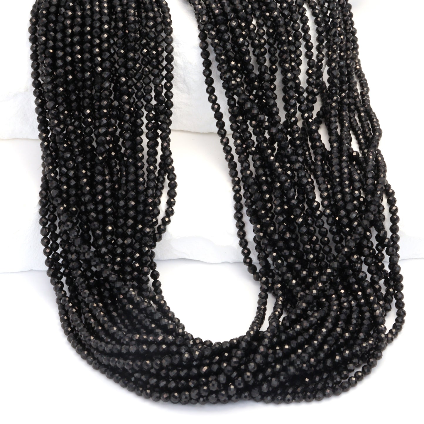 Black Spinel 2mm Faceted Rounds Bead Strand