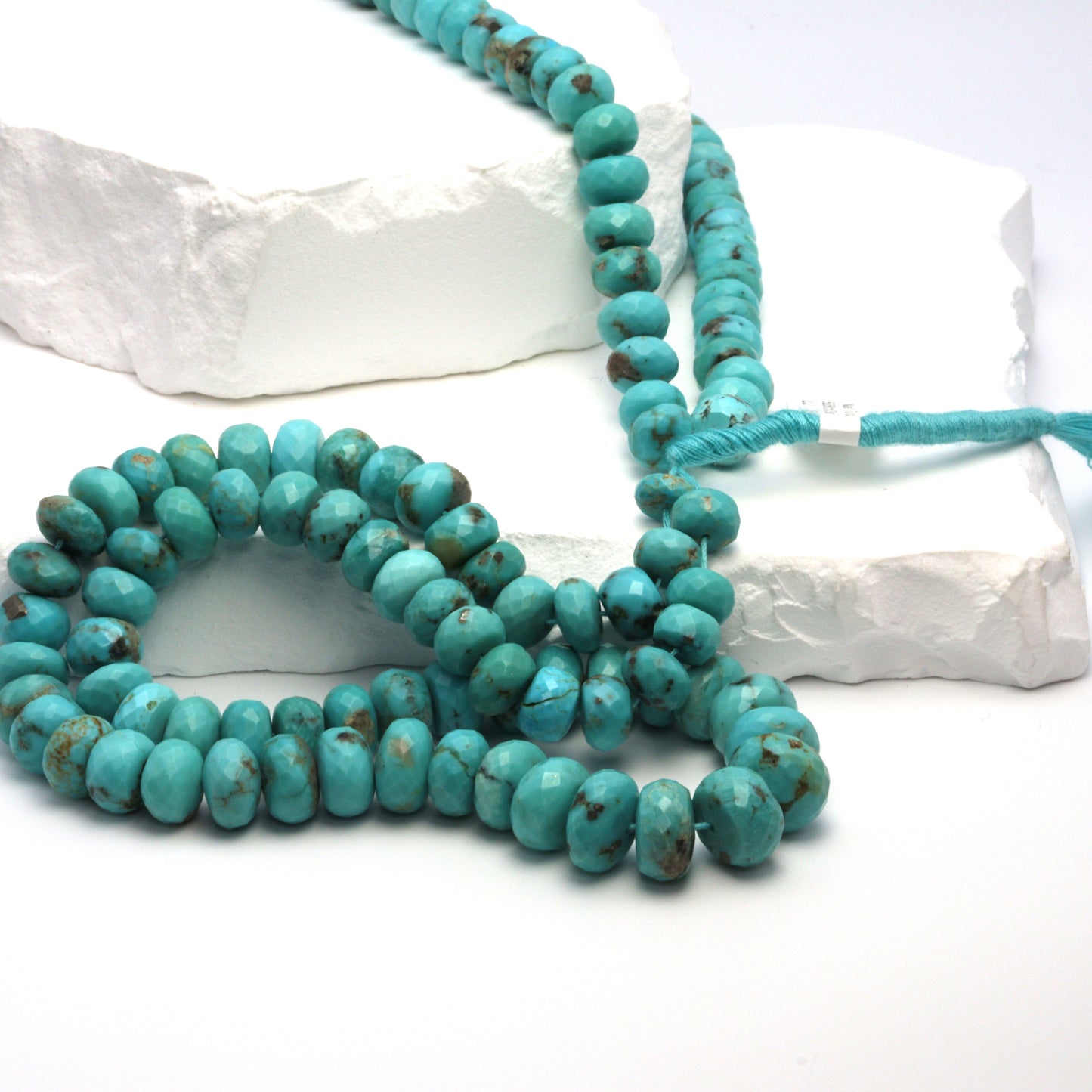 Natural Light Blue Turquoise 9mm - 11mm Faceted Rondelles Bead Strand