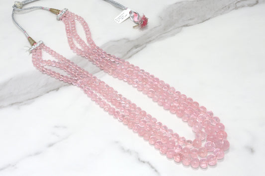 Pink Morganite 6mm-11mm Smooth Rondelles 3 Strand Bead Necklace