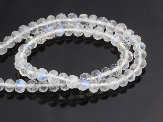 AAA Blue Rainbow Moonstone 3.5mm Hand Faceted Rondelles Bead Strand