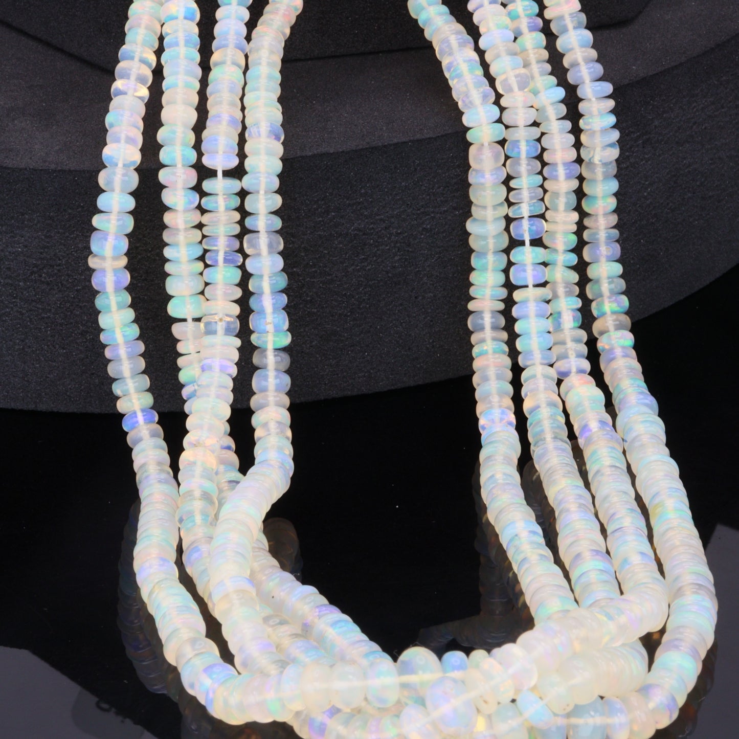 White Ethiopian Opal 4mm - 5mm Smooth Rondelles Bead Strand