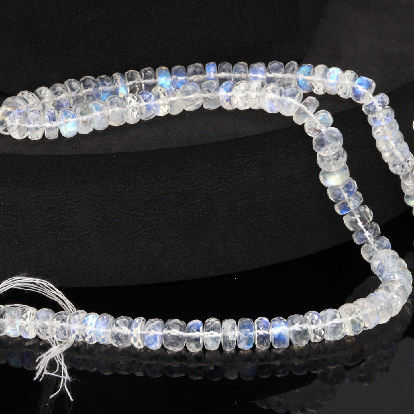 AA Blue Rainbow Moonstone 7mm Faceted Rondelles Bead Strand