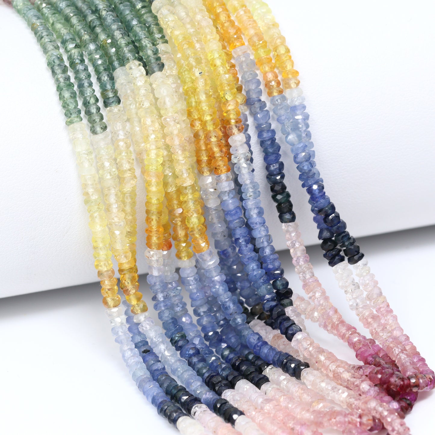 Multi Sapphire 3mm Hand Faceted Rondelles Bead Strand
