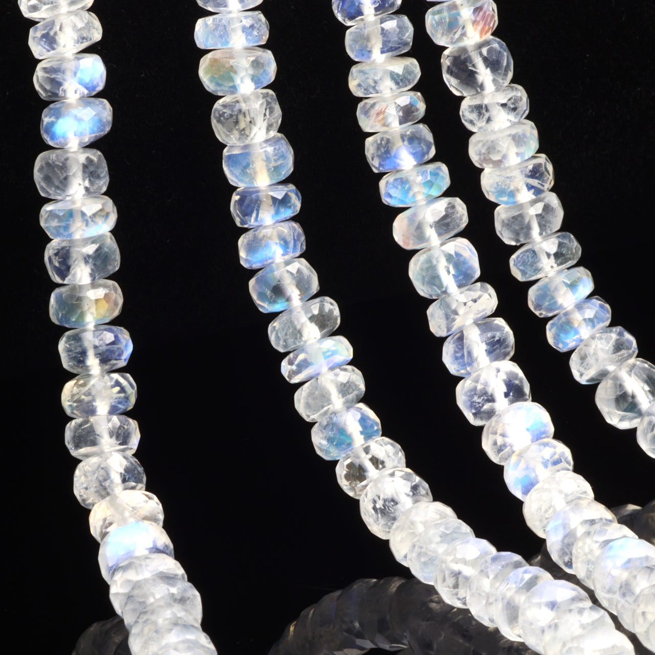 AA Blue Rainbow Moonstone 6mm Faceted Rondelles Bead Strand