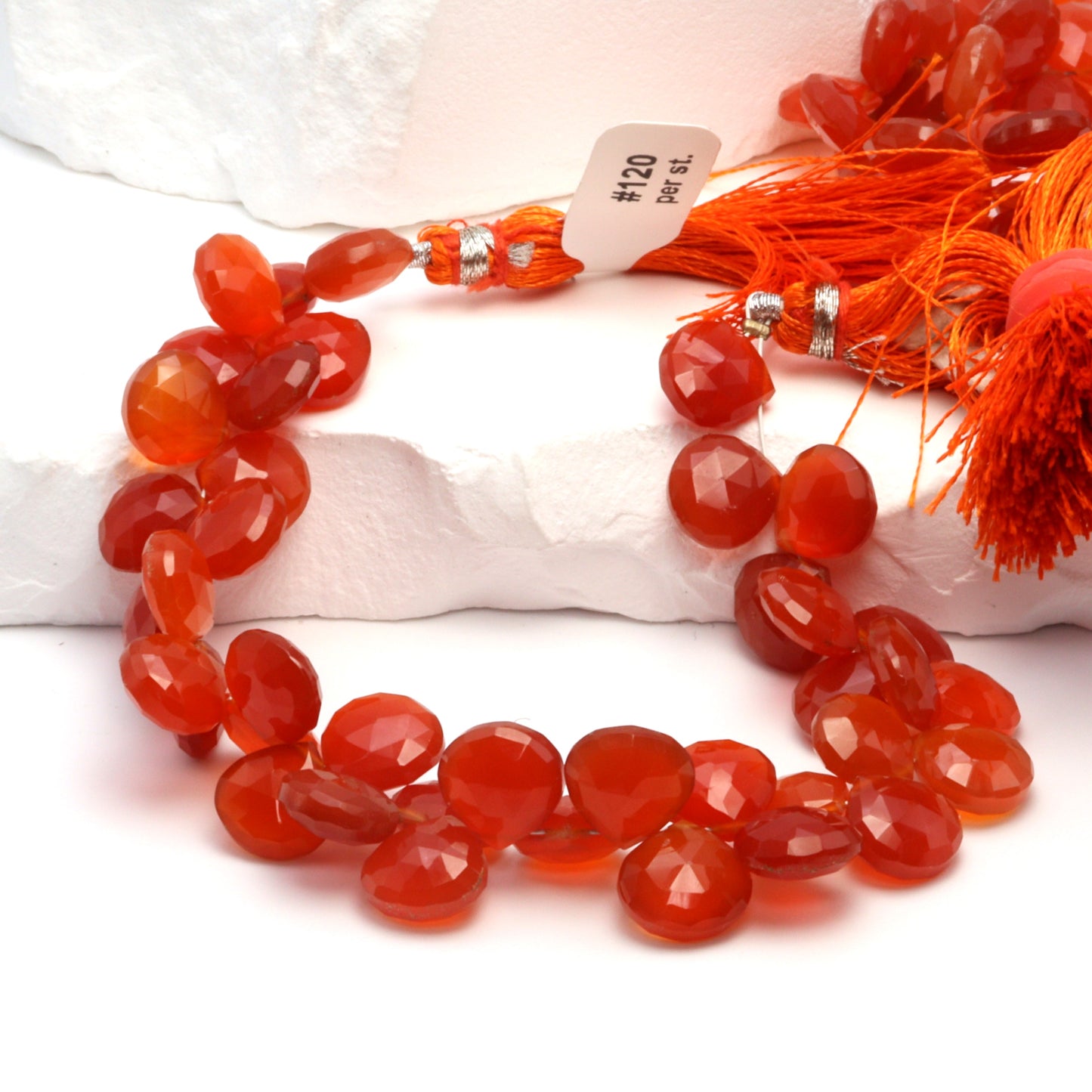 Orange Carnelian 10mm Faceted Heart Shaped Briolettes Bead Strand