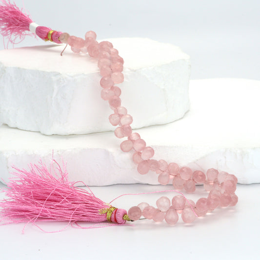 Pink Rose Quartz 7x5mm Faceted Teardrop Briolettes