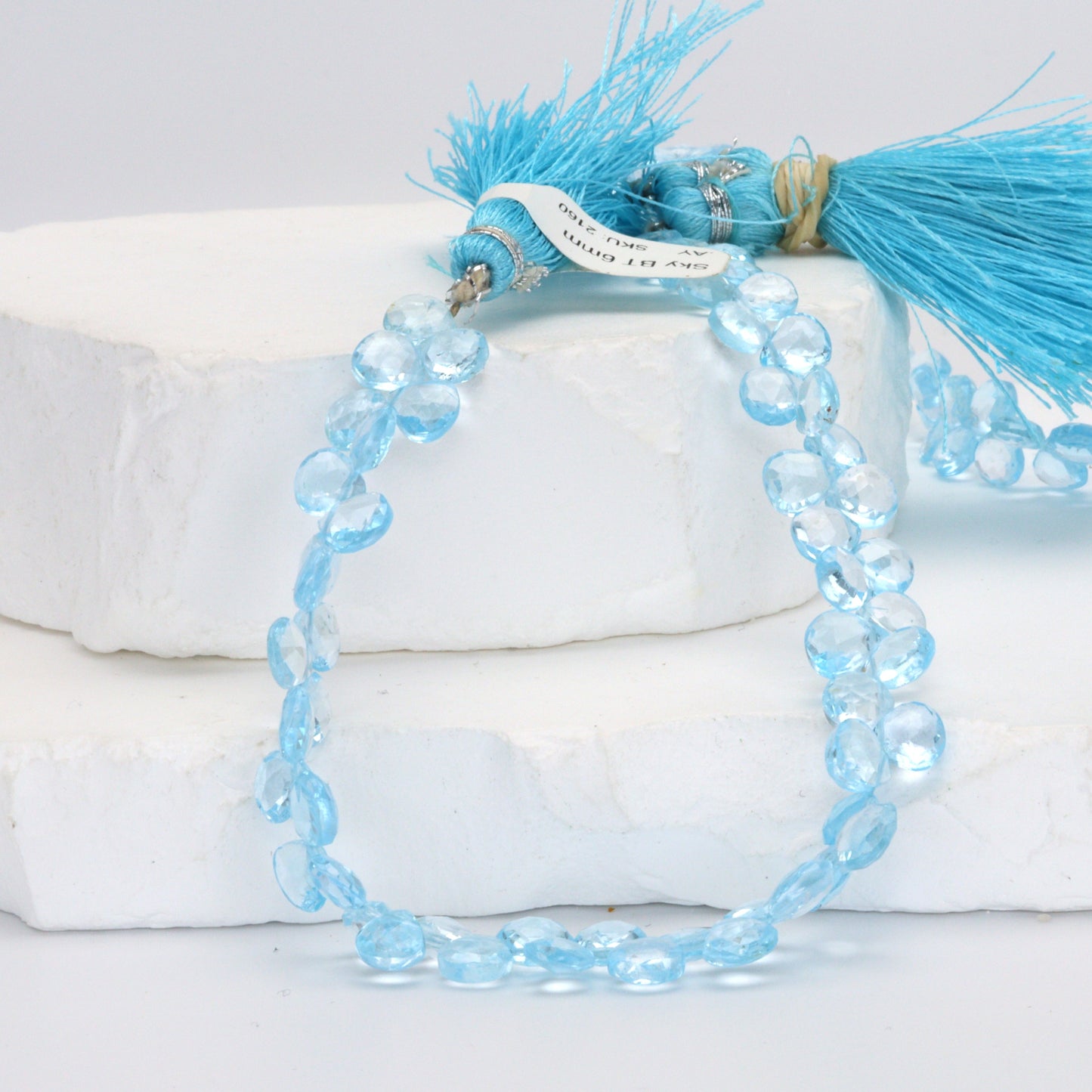 Sky Blue Topaz 6mm Faceted Heart Shaped Briolettes Bead Strand