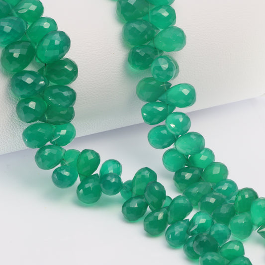 Green Onyx 7x5mm - 9x7mm Faceted Teardrop Briolettes Bead Strand