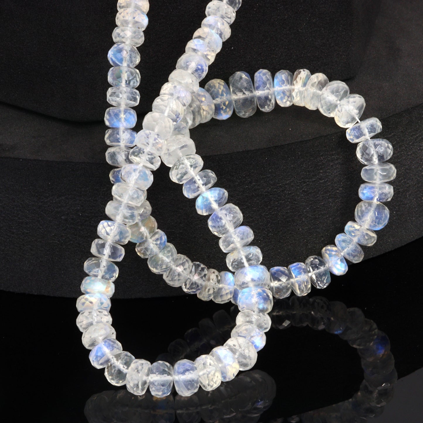 AA Blue Rainbow Moonstone 6.5mm - 9.5mm Faceted Rondelles Bead Strand