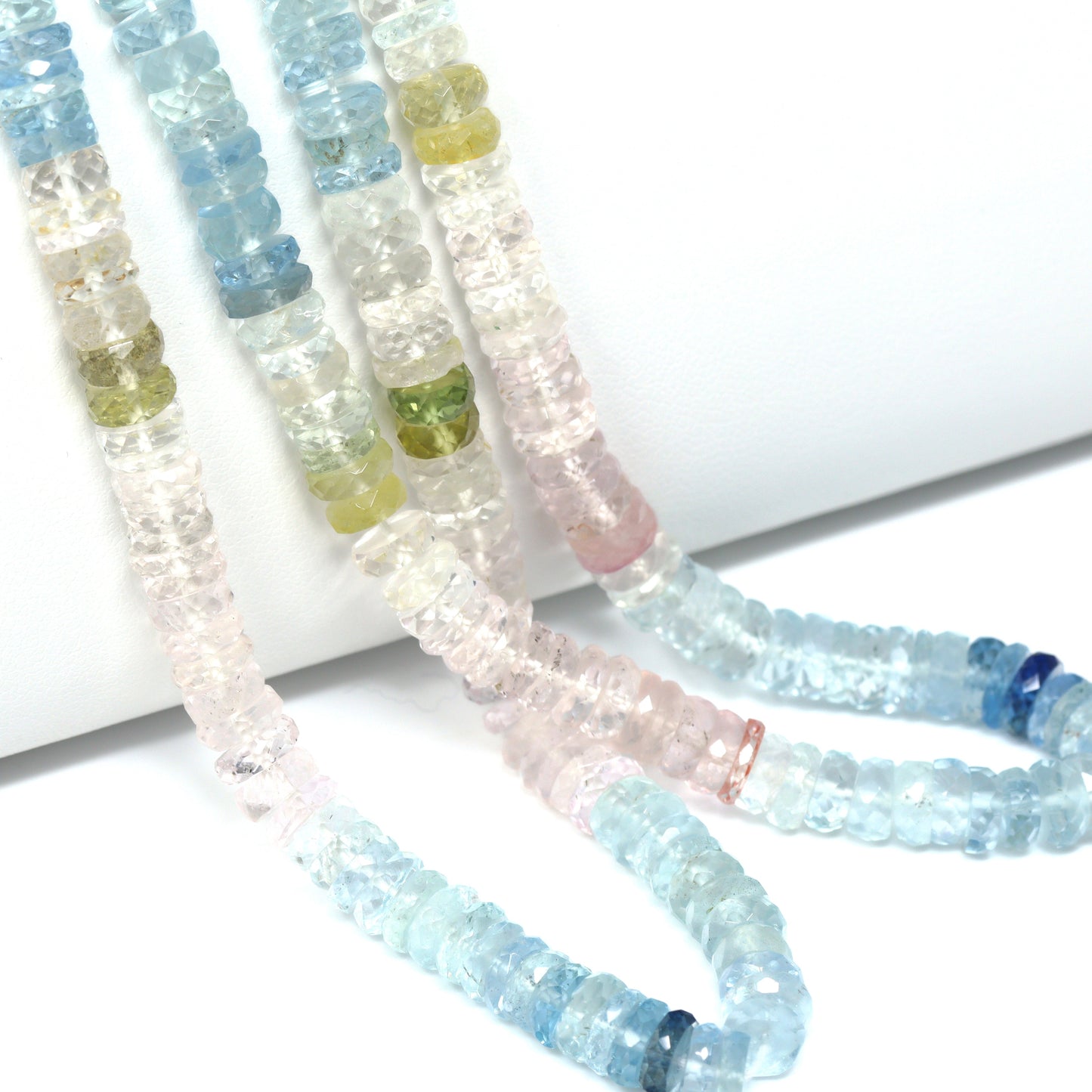 Ombre Aquamarine and Morganite 6mm Faceted Tires Bead Strand