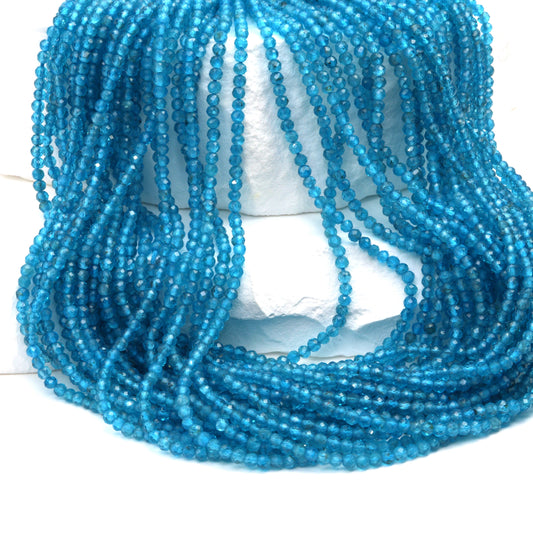 Neon Blue Apatite 2mm Faceted Rounds Bead Strand