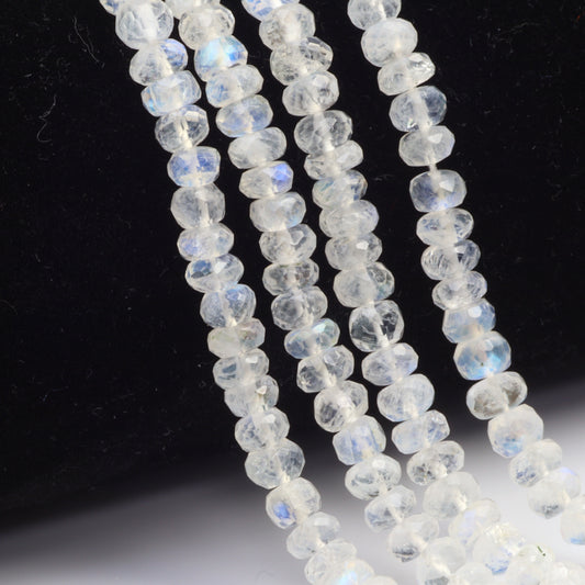 Blue Rainbow Moonstone 5mm Faceted Rondelles Bead Strand