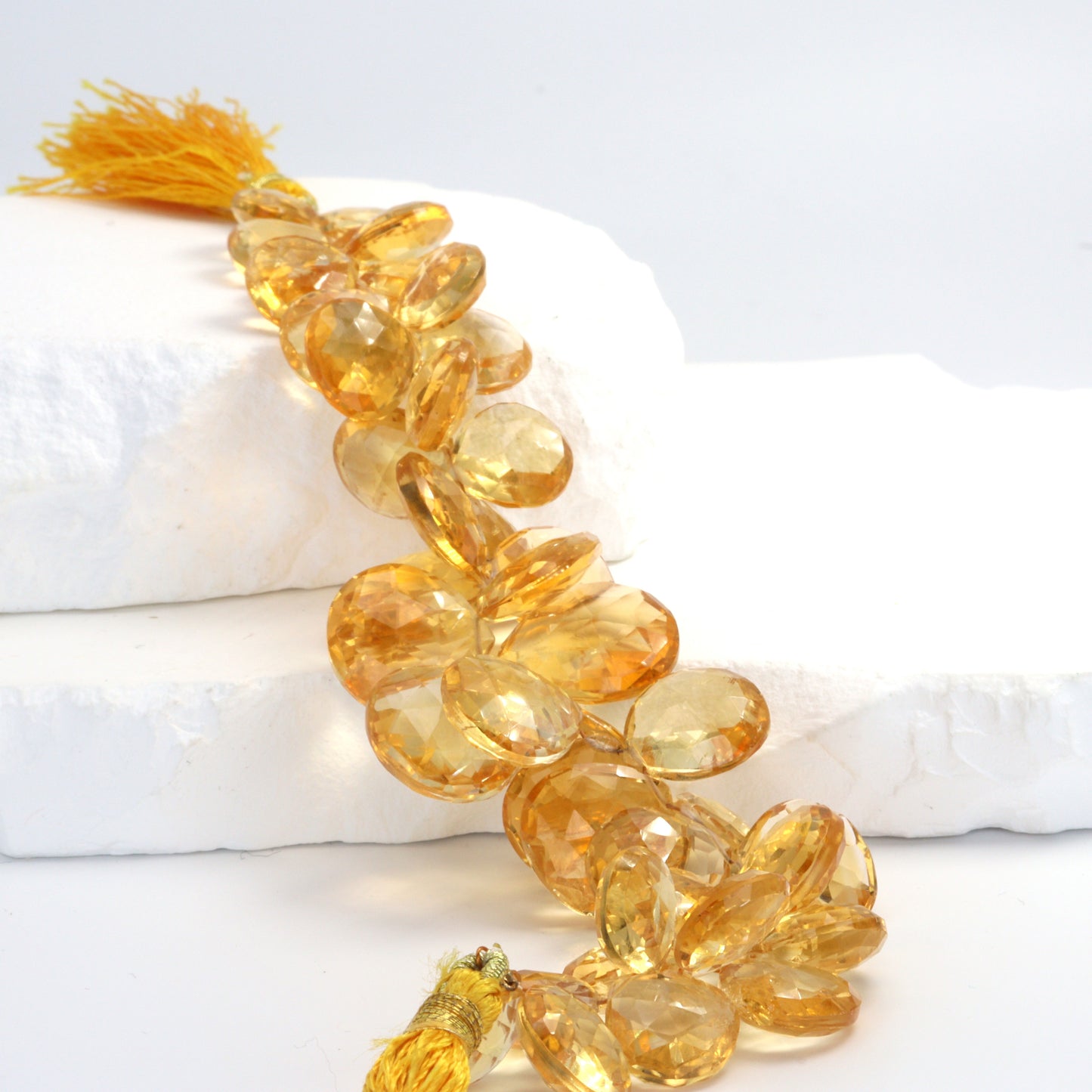 Yellow Citrine 13mm - 16mm Faceted Heart Shaped Briolettes Bead Strand