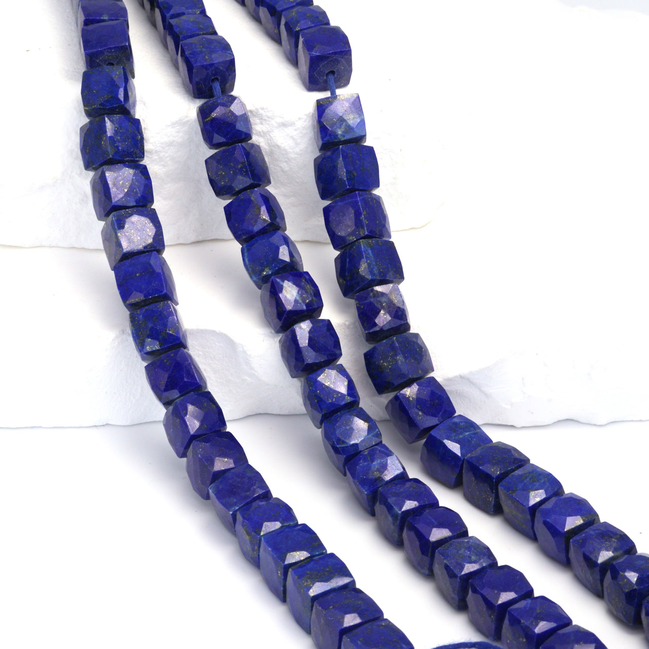 Royal Blue Lapis Lazuli 8mm Faceted Cubes Bead Strand