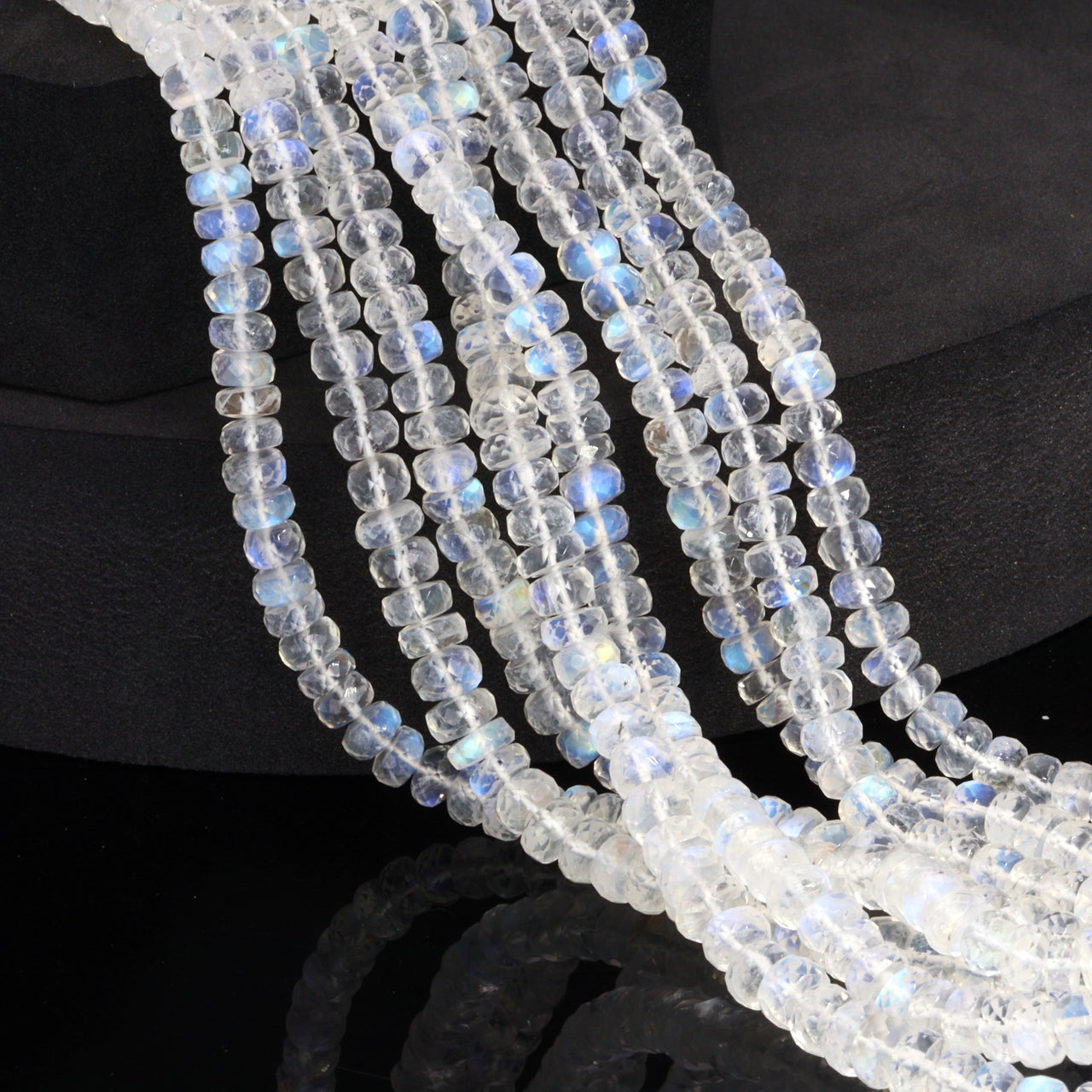 AA Blue Rainbow Moonstone 5mm Faceted Rondelles Bead Strand