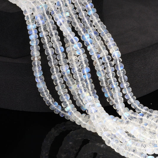 AA Blue Rainbow Moonstone 5mm Faceted Rondelles Bead Strand