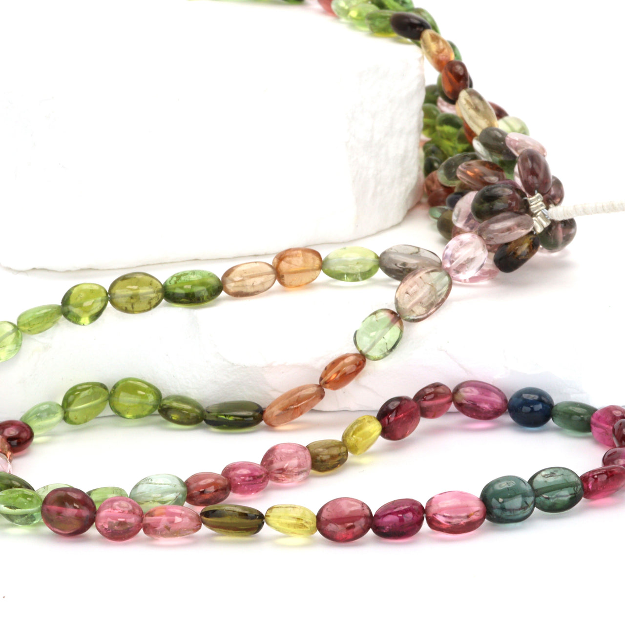 Watermelon Tourmaline 8x5mm - 9x6mm Smooth Ovals Bead Strand