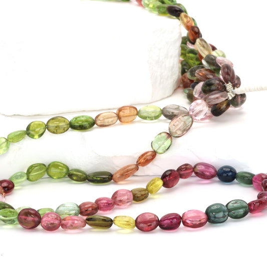 Watermelon Tourmaline 8x5mm - 9x6mm Smooth Ovals Bead Strand