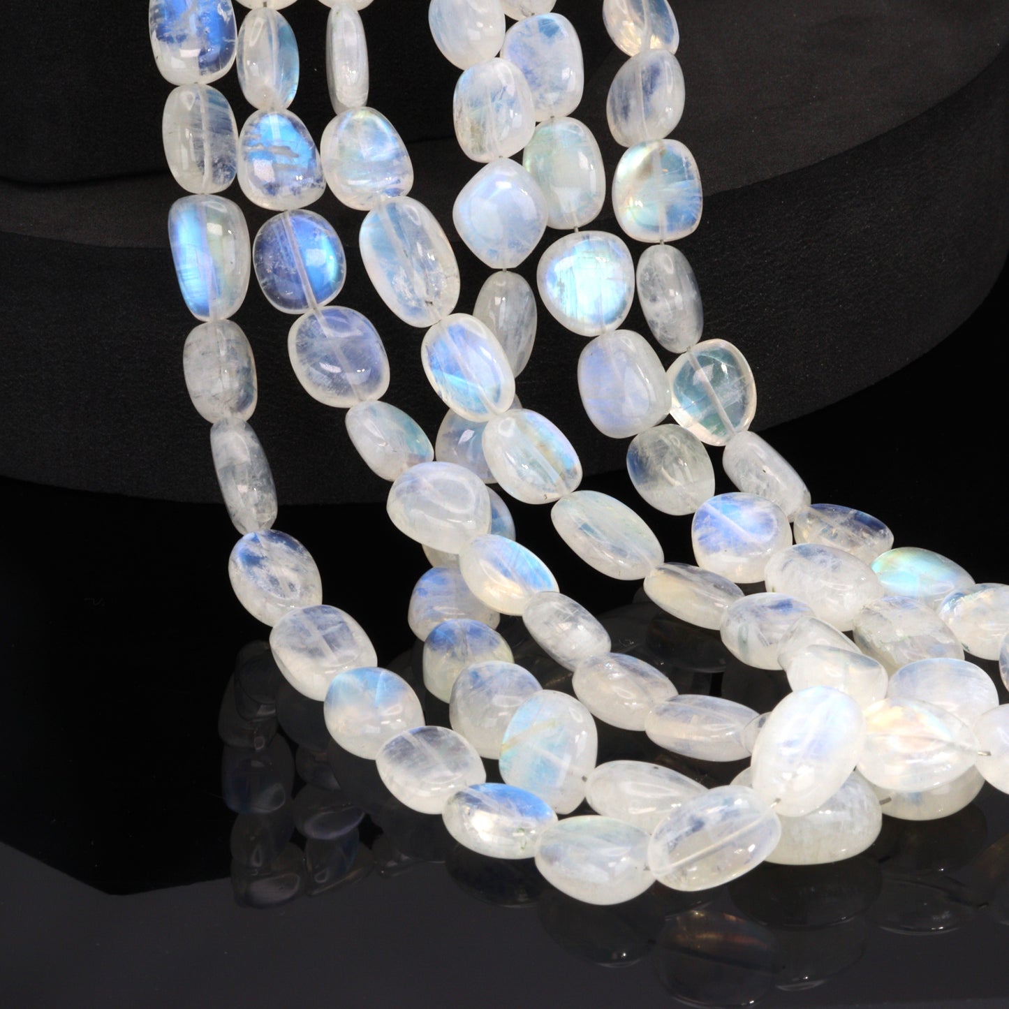 AAA Blue Rainbow Moonstone 14x10mm Smooth Nuggets Bead Strand