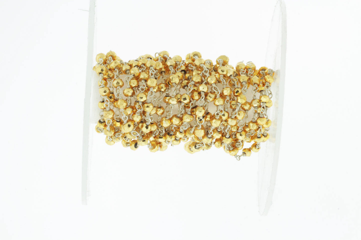 Gold Plated Pyrite 4mm Faceted Rondelles Rosary Chain Sterling Silver Wire Wrap Chain by the Foot