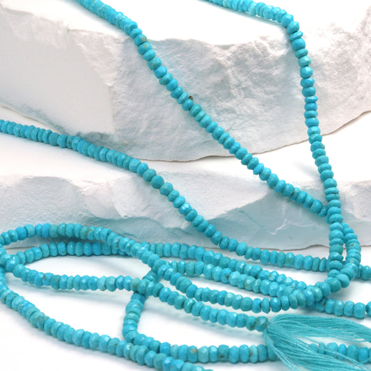 Natural Blue Turquoise 3mm Hand Faceted Rondelles Bead Strand