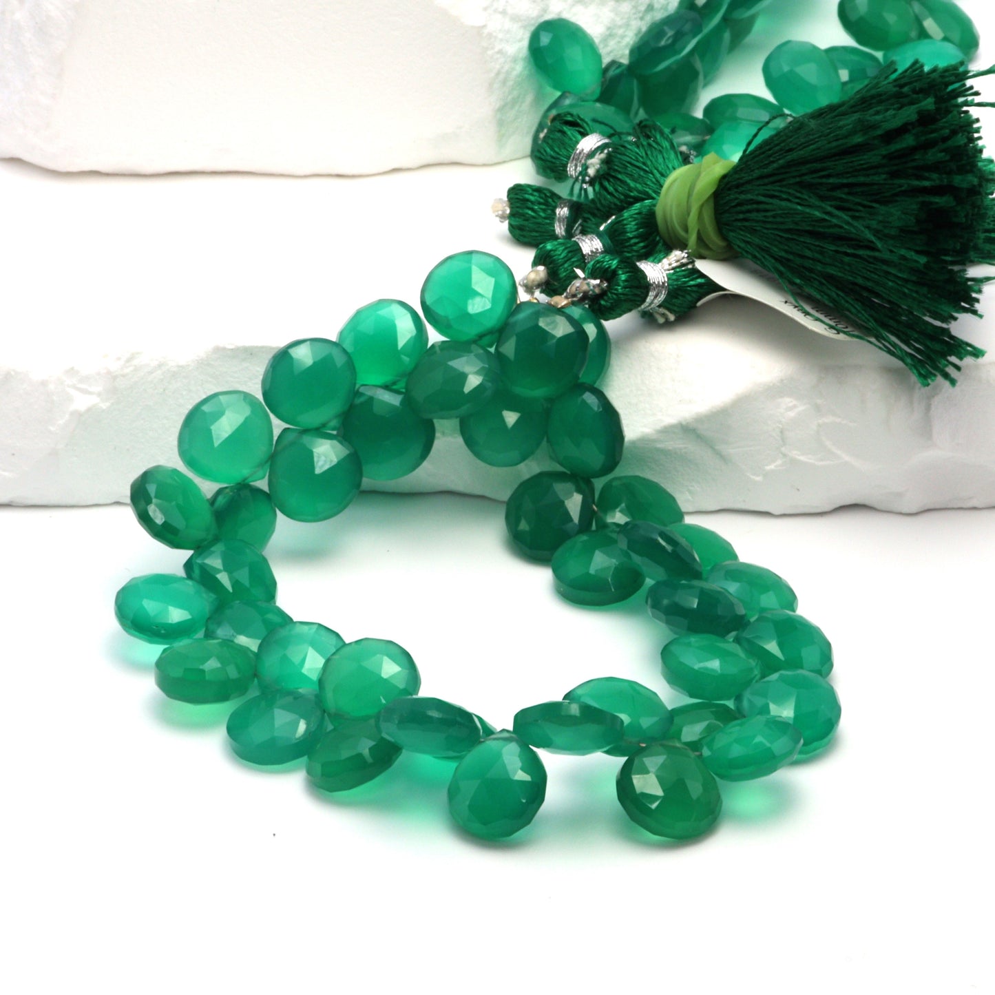Green Onyx 10mm Faceted Heart Shaped Briolettes