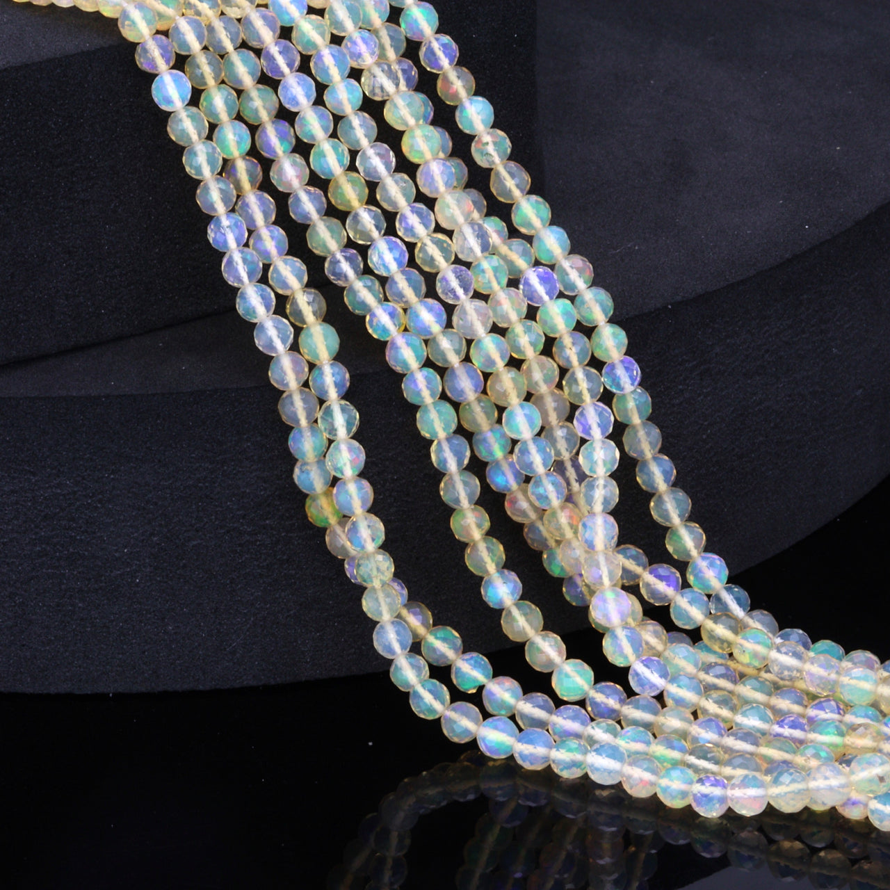 Warm White Ethiopian Opal 3mm - 4mm Hand Faceted Rounds Bead Strand