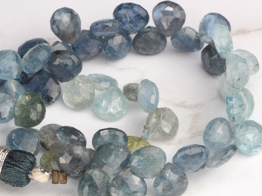 Blue Moss Aquamarine 6mm Faceted Heart Shaped Briolettes