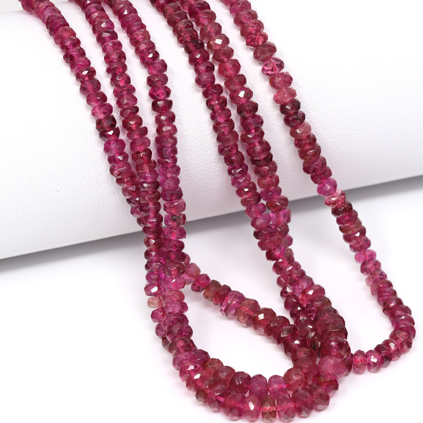 Pink Tourmaline 3mm – 4.5mm Hand Faceted Rondelles Bead Strand
