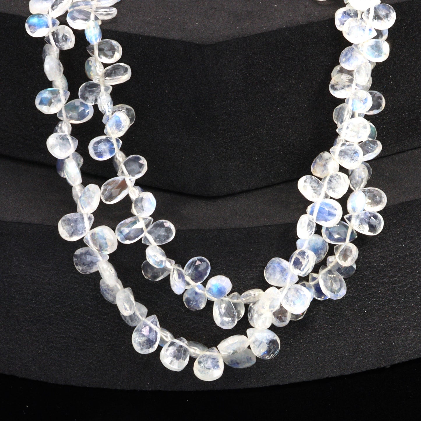 AA Blue Rainbow Moonstone 6x4mm Faceted Pear Shaped Briolettes Bead Strand