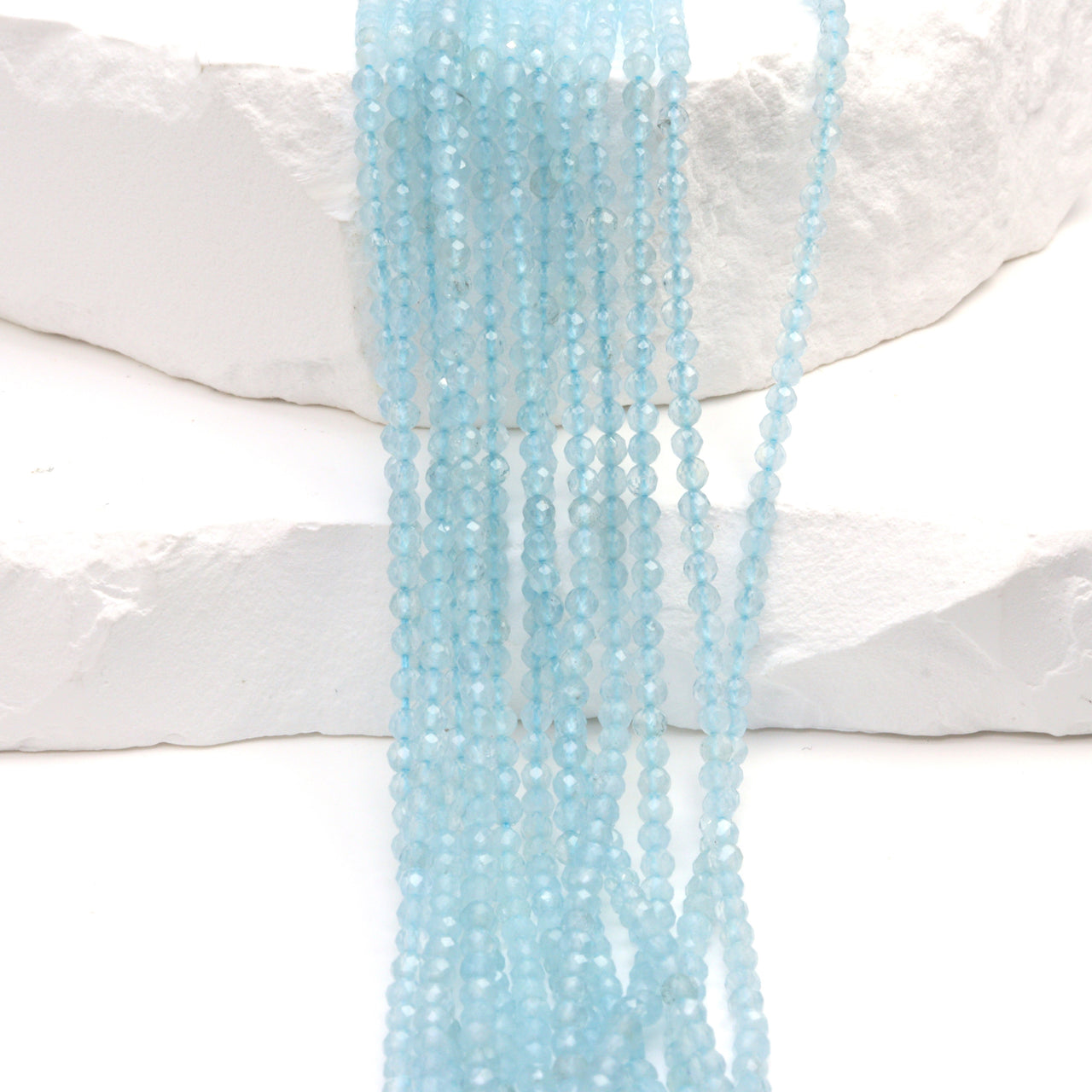 Blue Milky Aquamarine 2.5mm Faceted Rounds Bead Strand
