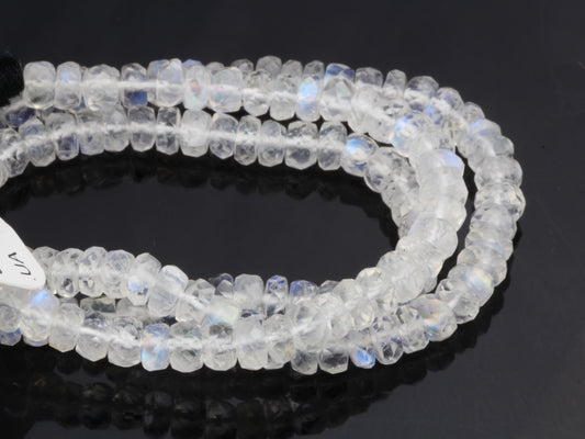 AA Blue Rainbow Moonstone 4mm Faceted Rondelles Bead Strand