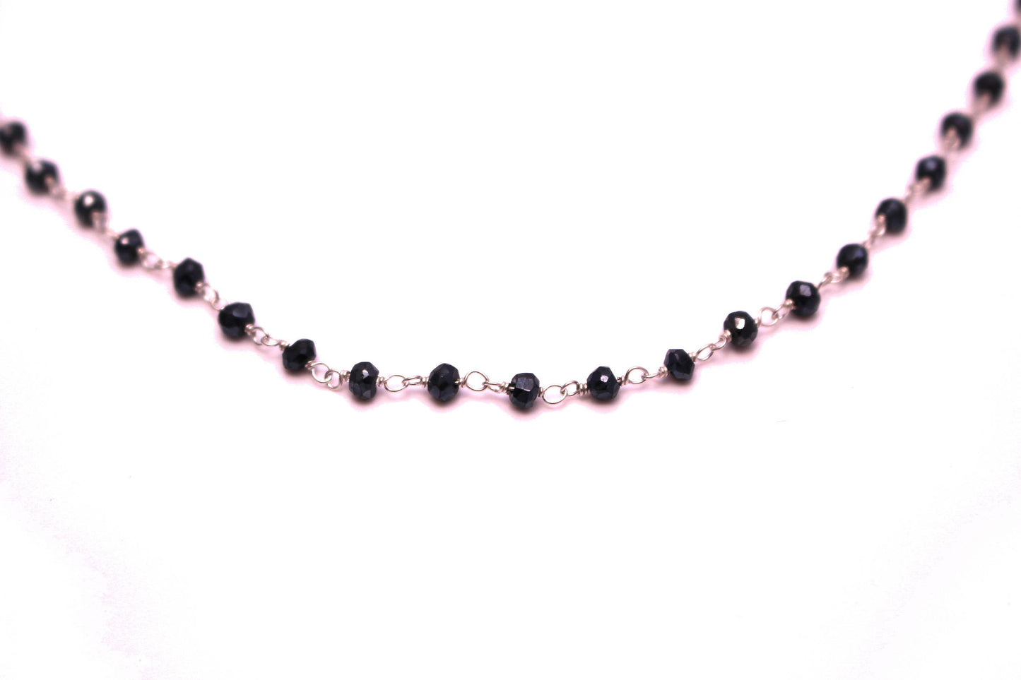 Coated Black Spinel 3mm Faceted Rondelles Rosary Chain Sterling Silver Wire Wrap Chain by the Foot