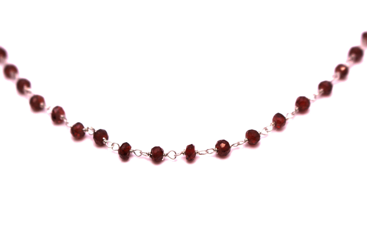 Red Garnet 3.5mm Faceted Rondelles Rosary Chain Sterling Silver Wire Wrap Chain by the Foot
