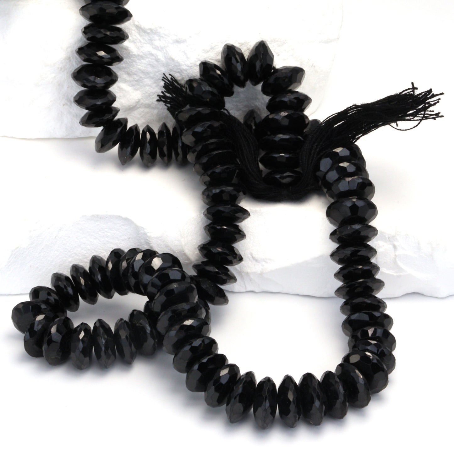 Black Spinel 10mm German Cut Faceted Rondelles Bead Strand