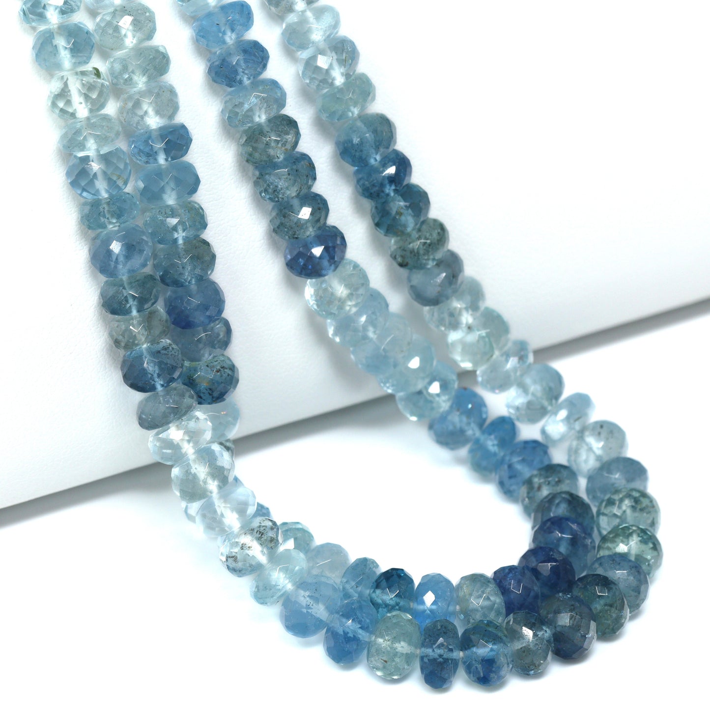 Ombre Blue Aquamarine 6mm – 7mm Faceted Rondelles Bead Strand