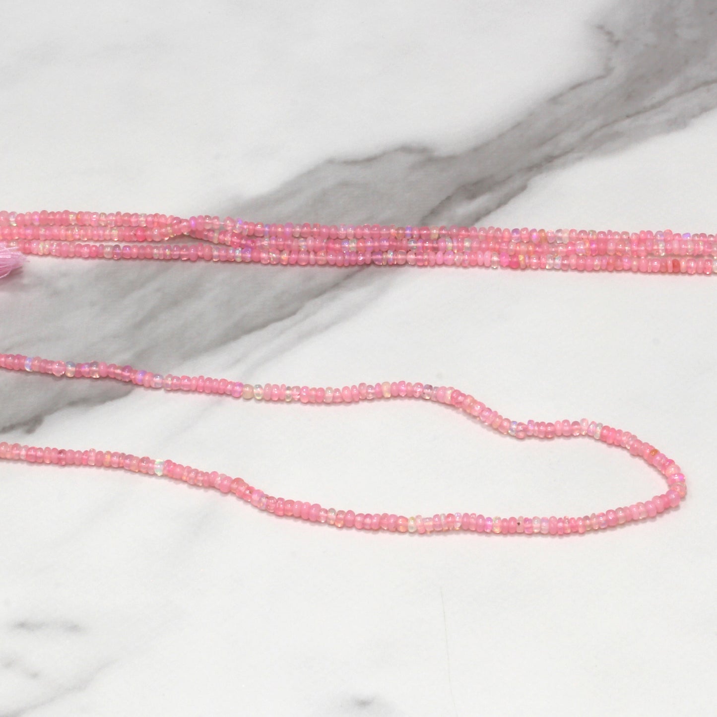 Pink Ethiopian Opal 3mm Smooth Rondelles Bead Strand