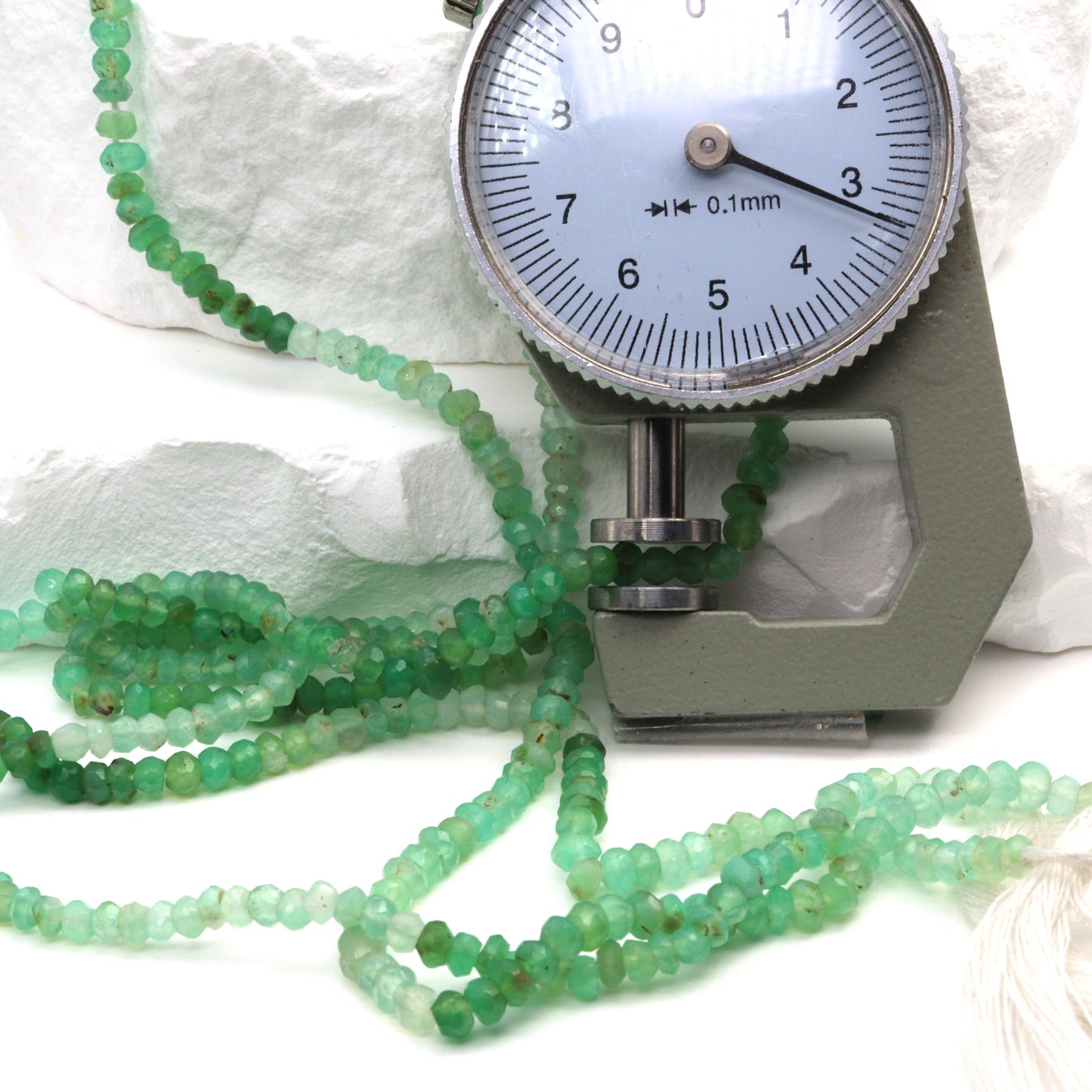 Ombre Green and White Chrysoprase 3mm Hand Faceted Rondelles Bead Strand