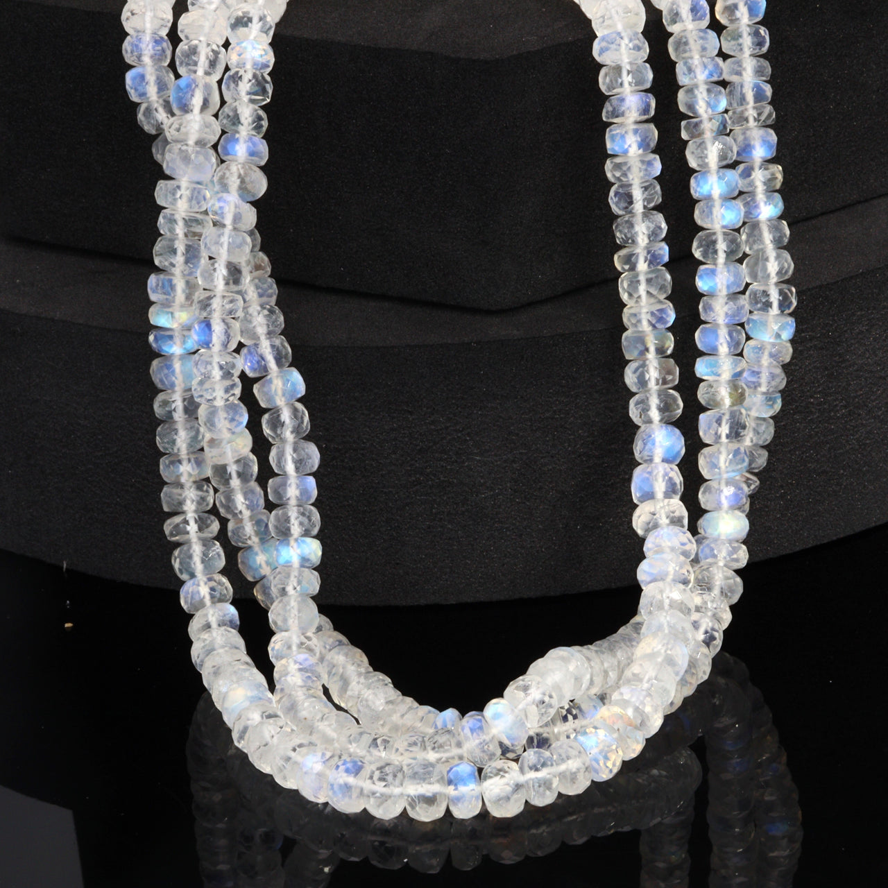 AA Blue Rainbow Moonstone 5mm Faceted Rondelles Bead Strand