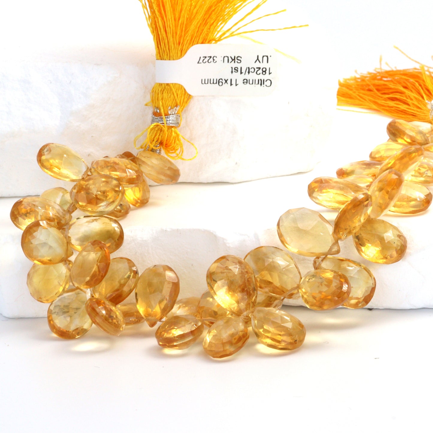 Yellow Citrine 11x9mm Faceted Pear Shaped Briolettes