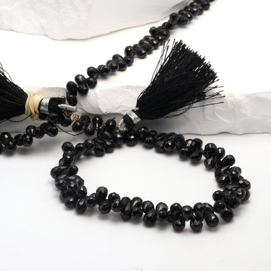 Black Spinel 5x3mm Faceted Teardrop Briolettes Bead Strand