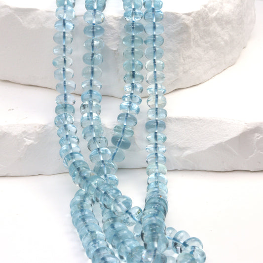 Blue Aquamarine 6mm - 7mm Smooth Rondelles Bead Strand