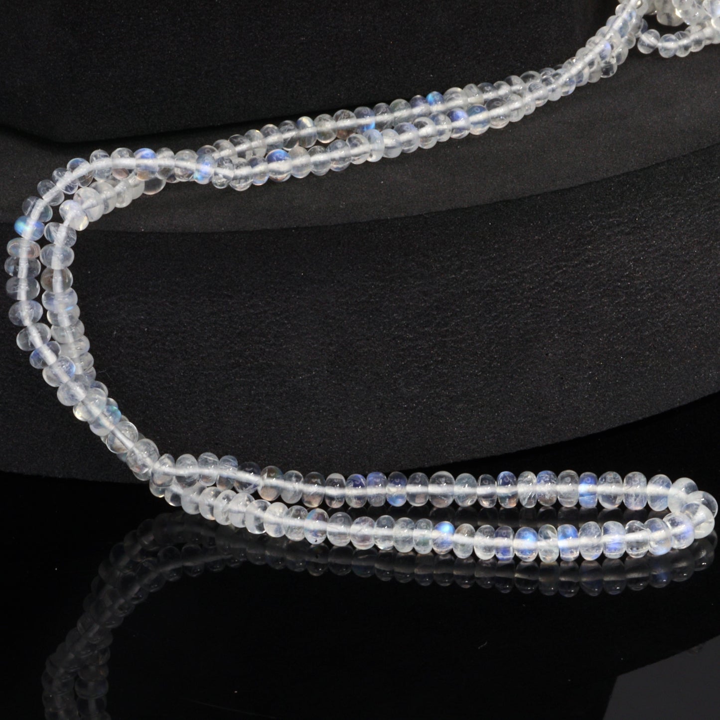 AA Blue Rainbow Moonstone 3.5mm - 4.5mm Smooth Rondelles Bead Strand